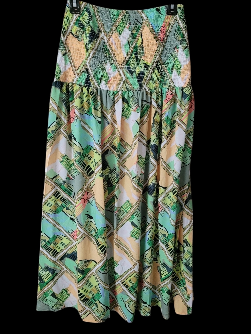 Smock Waist Floral Maxi Skirt Green - Picture 7 of 10